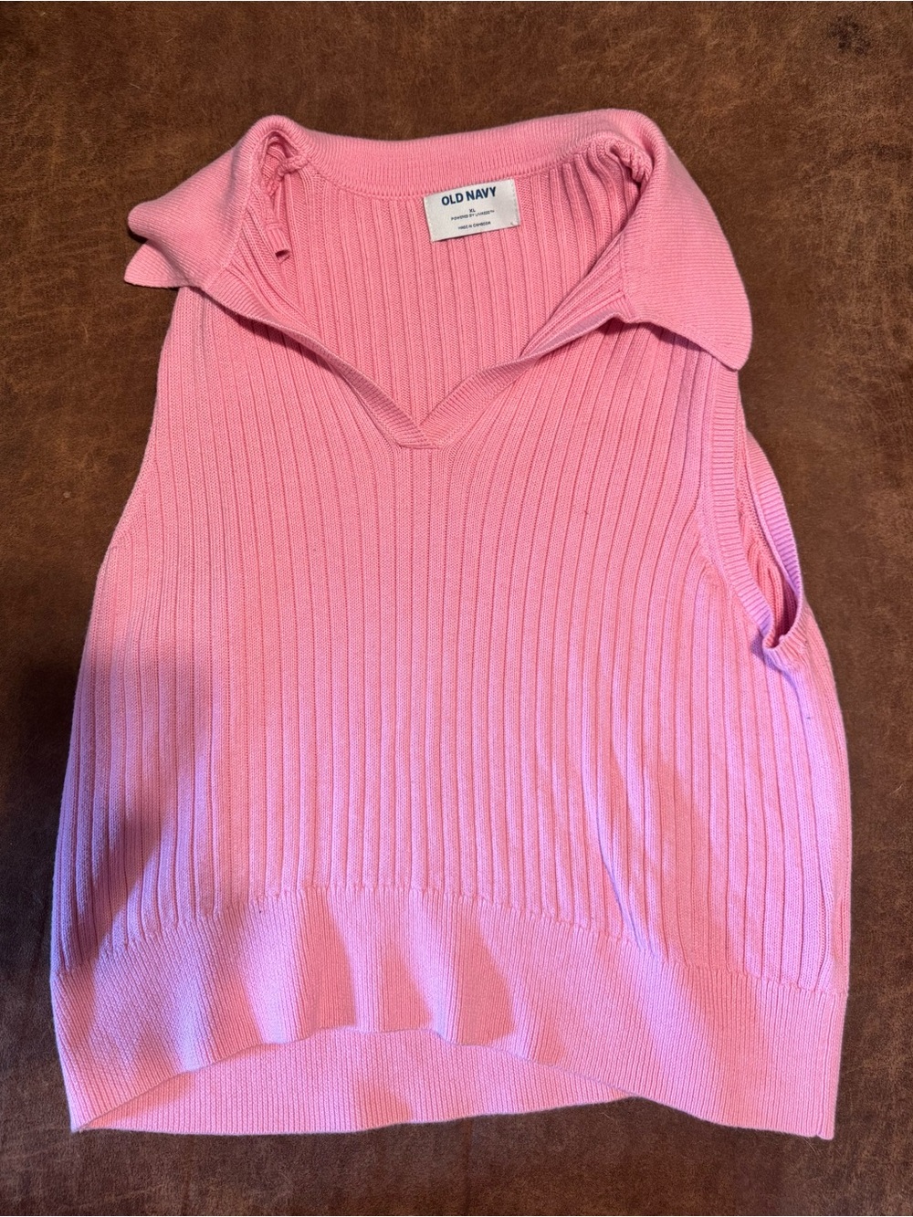Old Navy Pink Ribbed V-Neck Sleeveless Polo Sweater Vest